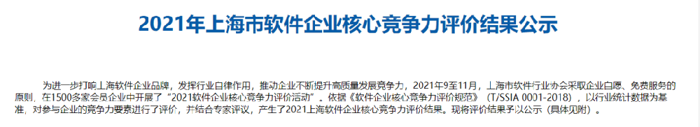 喜报！888集团获得“2021年上海市软件核心竞争力企业”称号